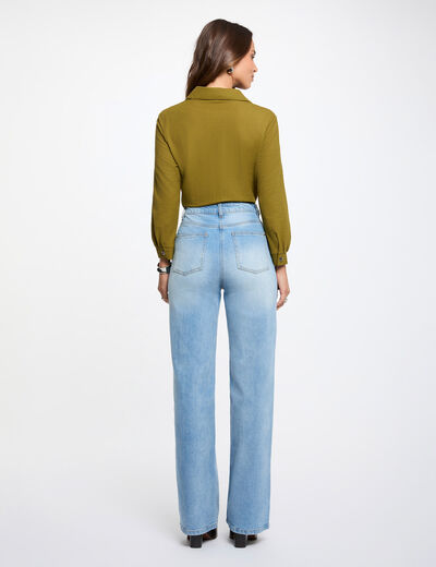 Geknoopte blouse met reverskraag olijfgroen vrouw