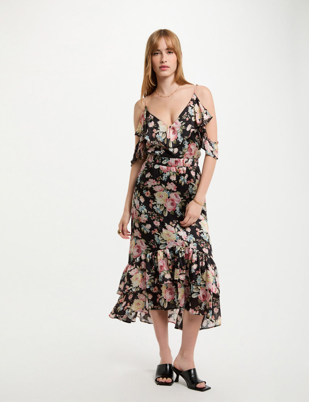 Top imprimé volants multicolore femme