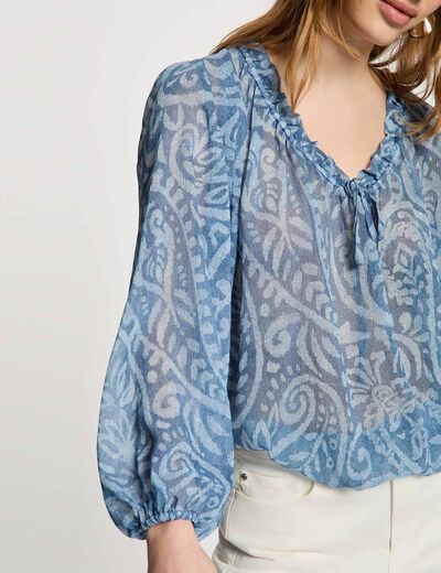 Top manches bouffantes multicolore femme