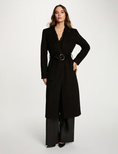 Manteau long ceinturé noir femme