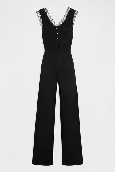 Combinaison large en tricot noir femme