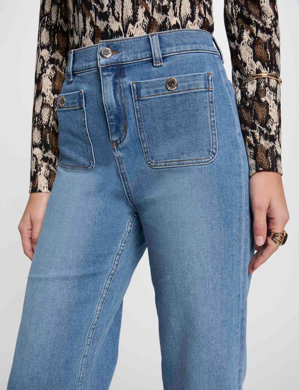 7/8 broek met wijde pijpen stone washed denim vrouw