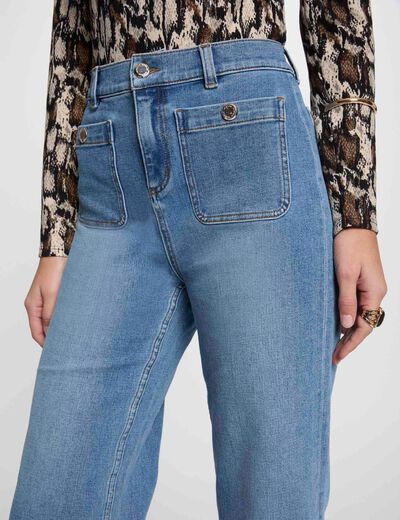 Pantalon jambe large 7/8ème denim stone femme