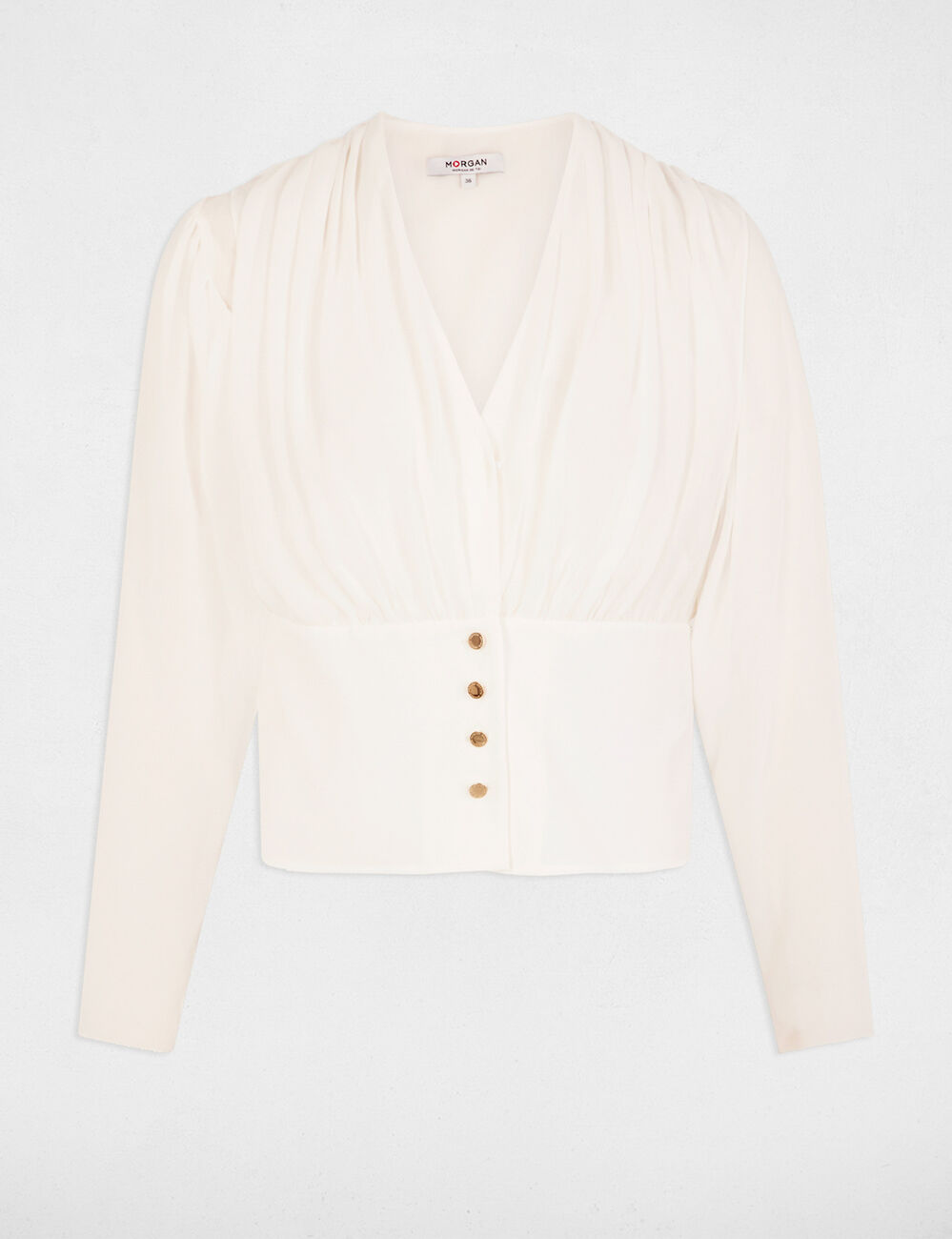Blouse met lange mouwen en drapeereffect helder wit vrouw