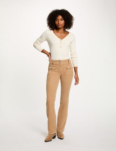 Broek van corduroy zand vrouw