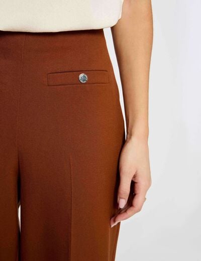 Pantalon large taille haute marron cognac femme