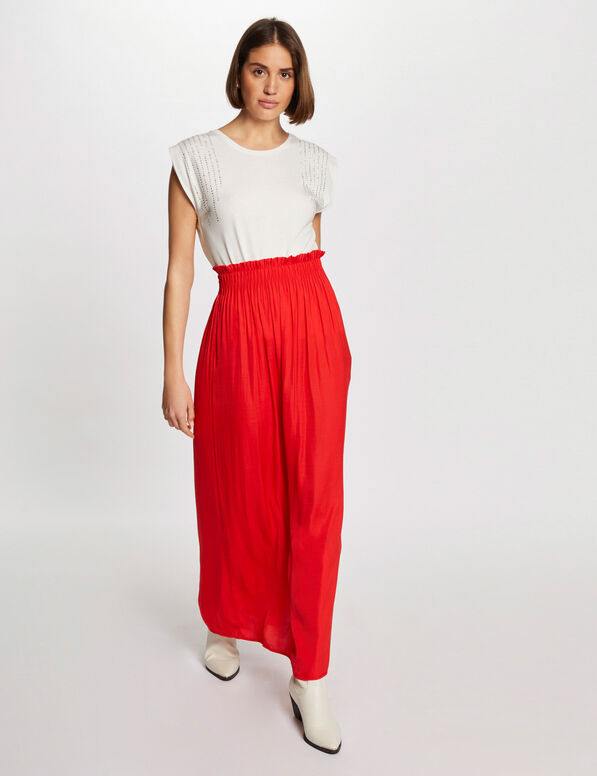 jupe longue fluide taille elastiquee orange fonce femme Jupe longue fluide taille élastiquée orange foncé femme