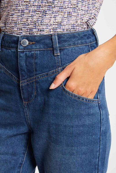 Rechte jeans hoge taille 7/8 jean stone vrouw