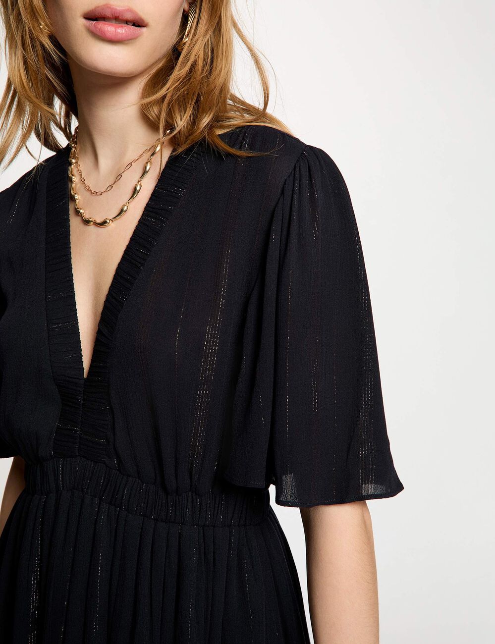 Lange jurk met V-hals marineblauw vrouw