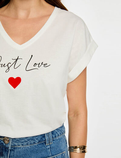 T-shirt court col v blanc femme