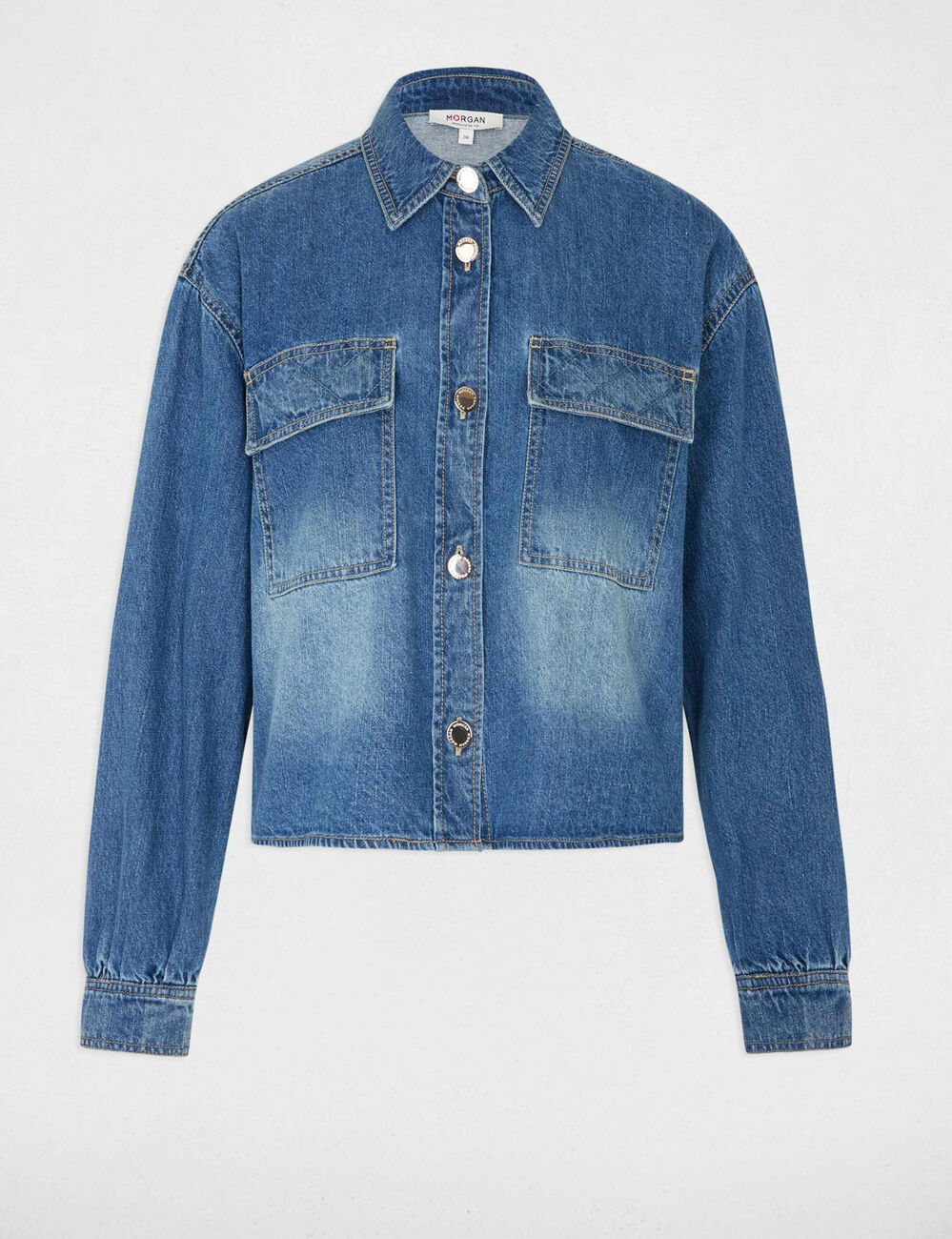 Recht spijkerjasje stone washed denim vrouw