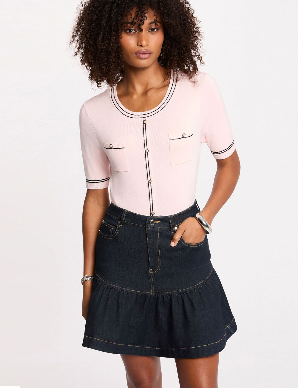 Korte uitlopende rok bleu vrouw