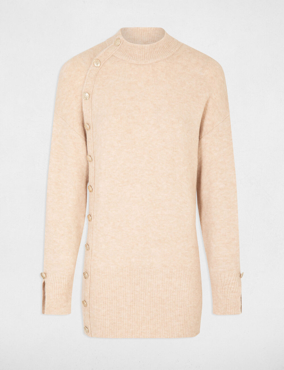 Pull manches longues mi-long beige femme