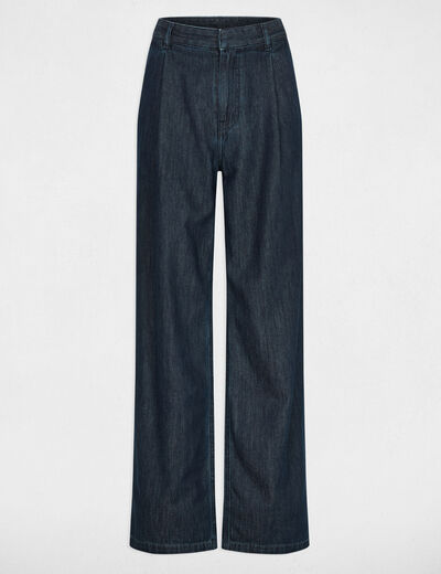 Pantalon large taille haute denim brut femme