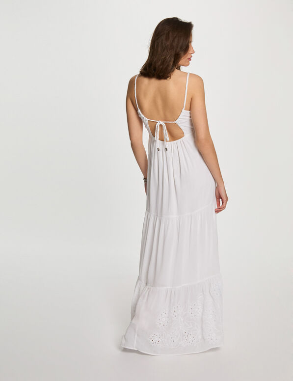 Robe longue fluide broderie blanc femme