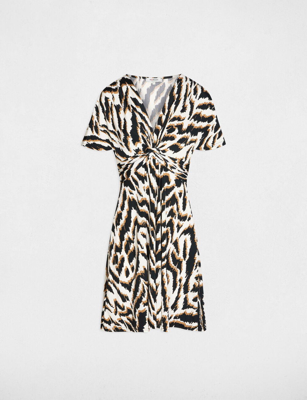 Robe courte col v multicolore femme