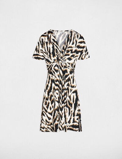 Robe courte col v multicolore femme