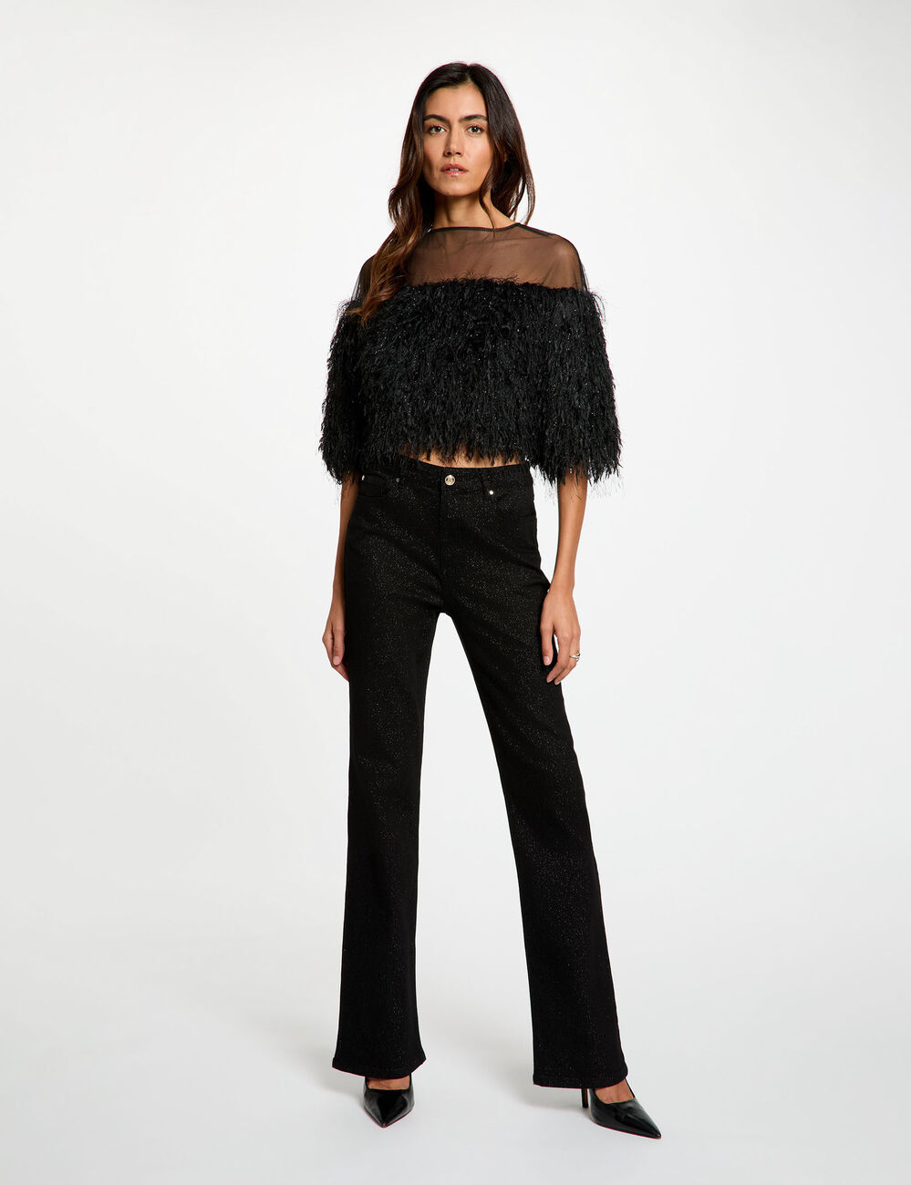Blouse van imitatiebont zwart vrouw