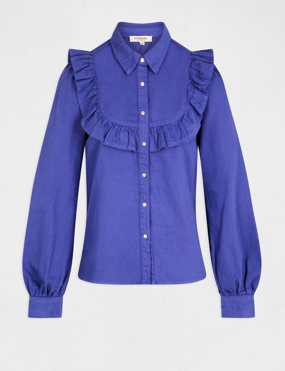 Chemise manches longues avec volants violet femme