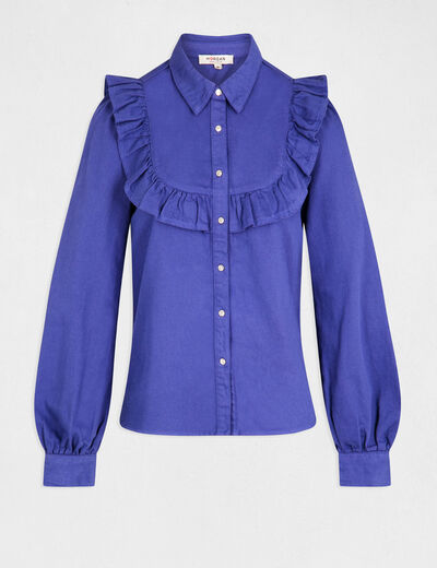 Chemise manches longues avec volants violet femme