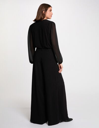 T-shirt voile col lavallière noir femme