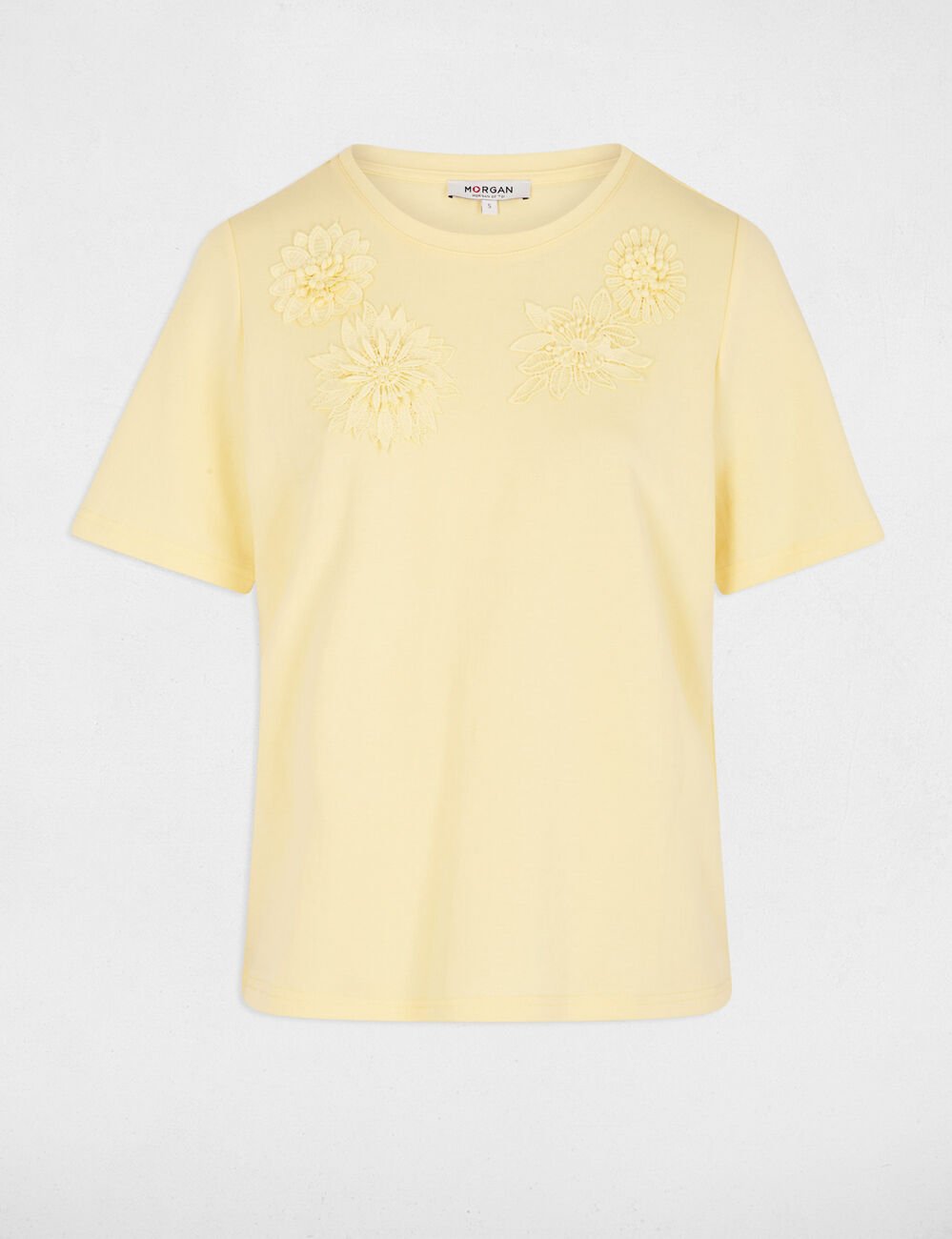 Recht T-shirt met ronde hals pastel geel vrouw