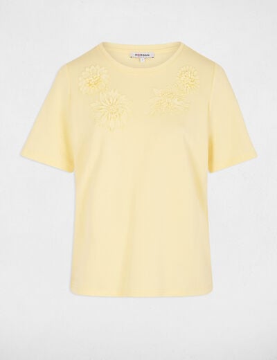 Recht T-shirt met ronde hals pastel geel vrouw