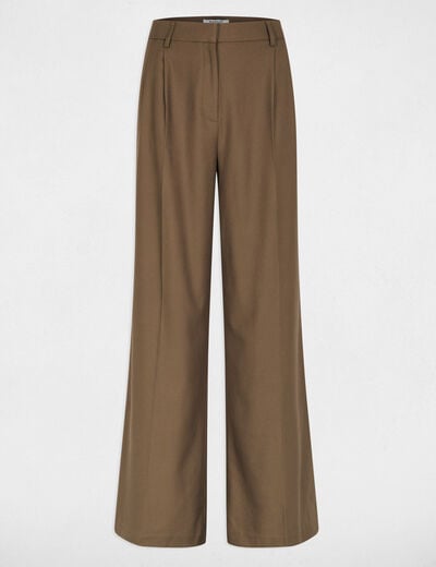 Pantalon large &agrave; plis vert kaki femme