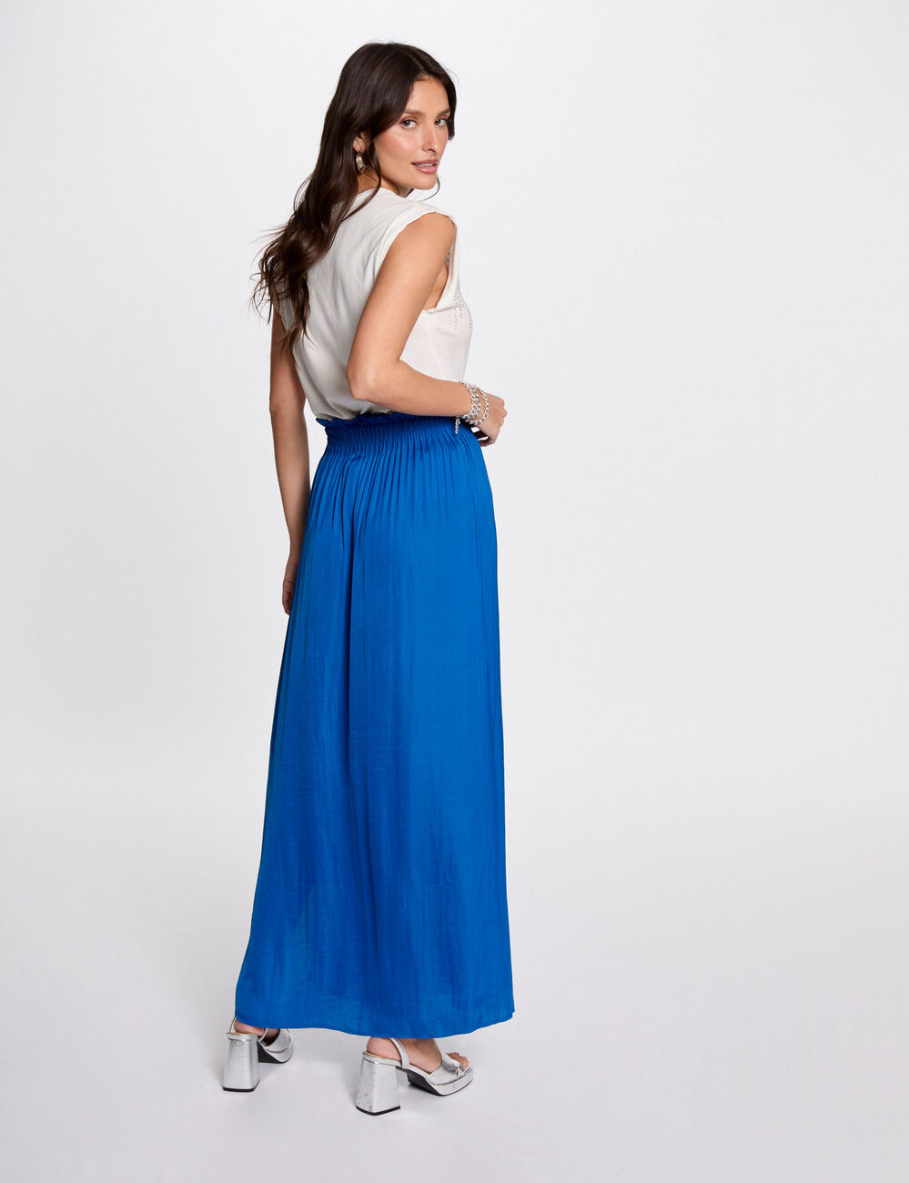 Lange rok met elastische taille bleu electrique vrouw