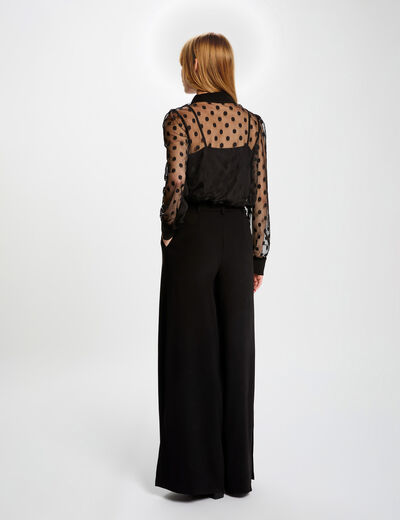 T-shirt met lavallièrekraag zwart vrouw