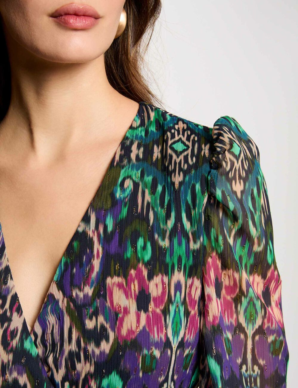 Robe courte évasée imprimée multicolore femme