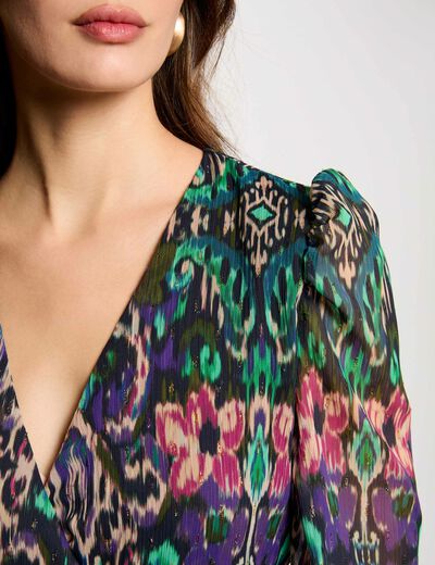 Robe courte évasée imprimée multicolore femme