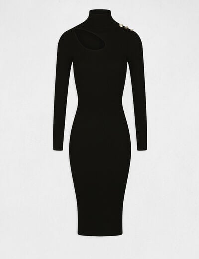 Robe pull longue ajustée fendue noir femme