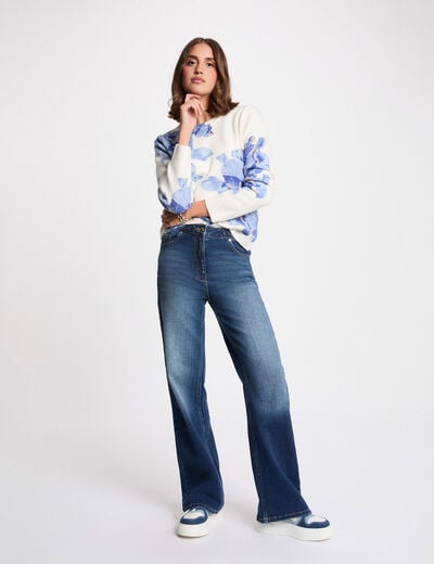 Trui met bloemenprint hemelsblauw vrouw