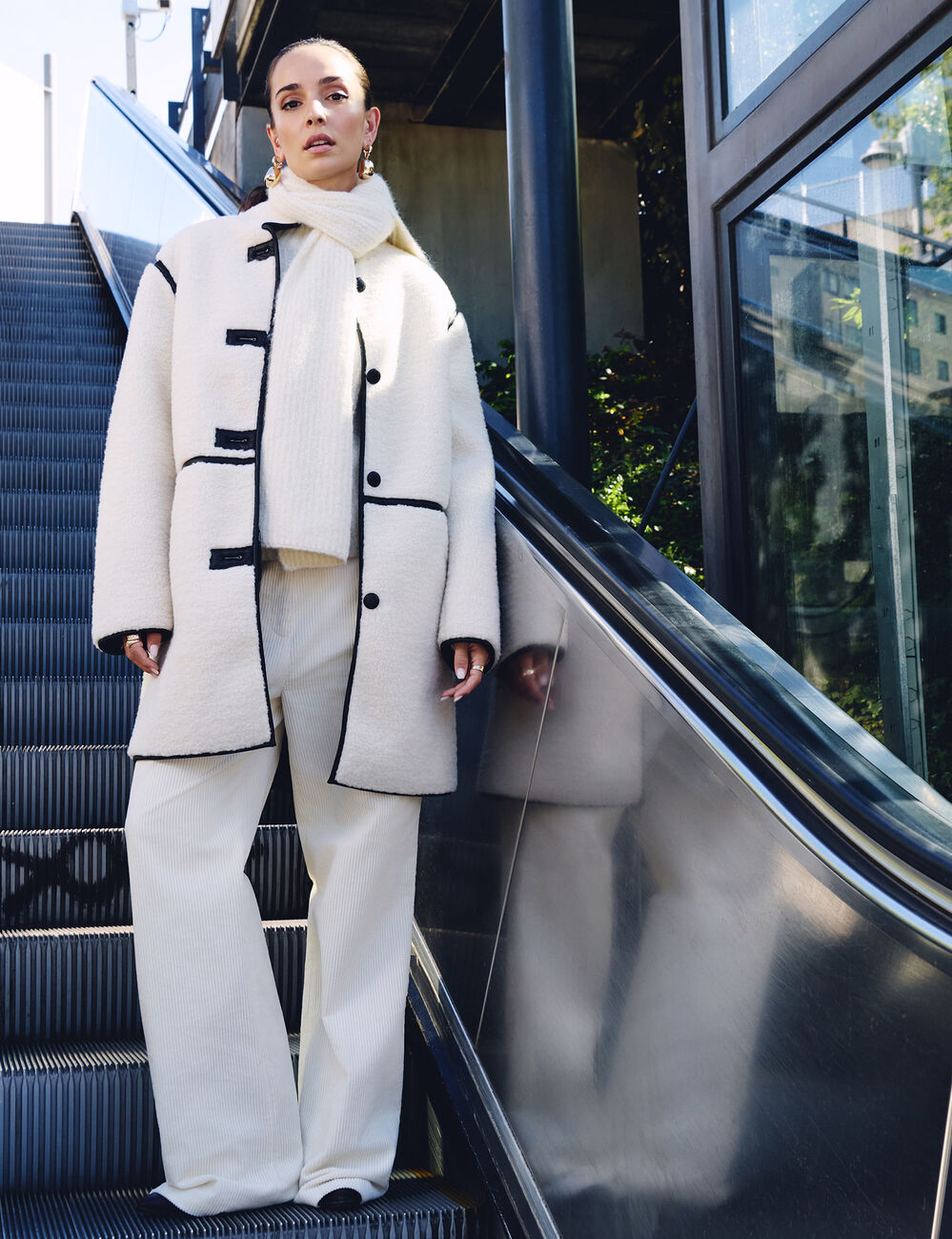 Manteau oversize duveteux beige femme