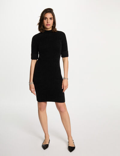 Robe tricot ajust&eacute;e manches courtes noir femme