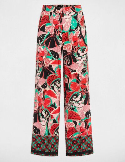 Pantalon large imprimé multicolore femme
