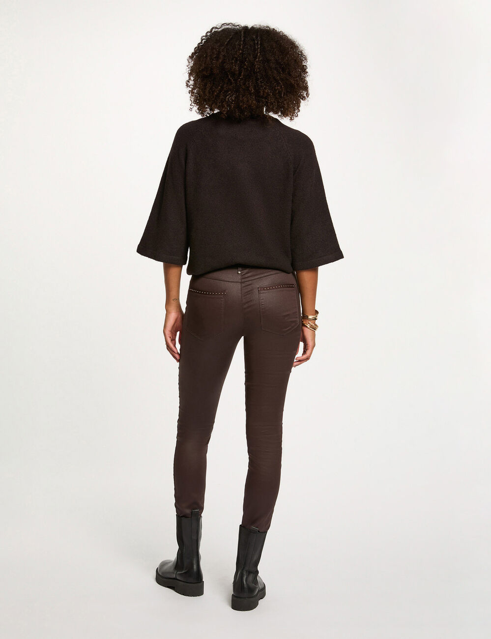 Pull manches 3/4 oversize marron fonc&eacute; femme