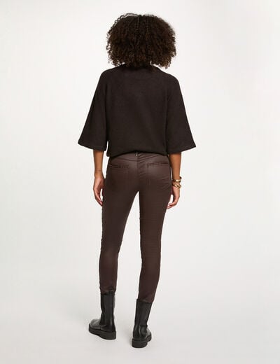 Pull manches 3/4 oversize marron fonc&eacute; femme