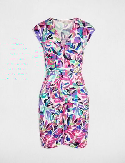 Robe courte ajustée imprimée multicolore femme
