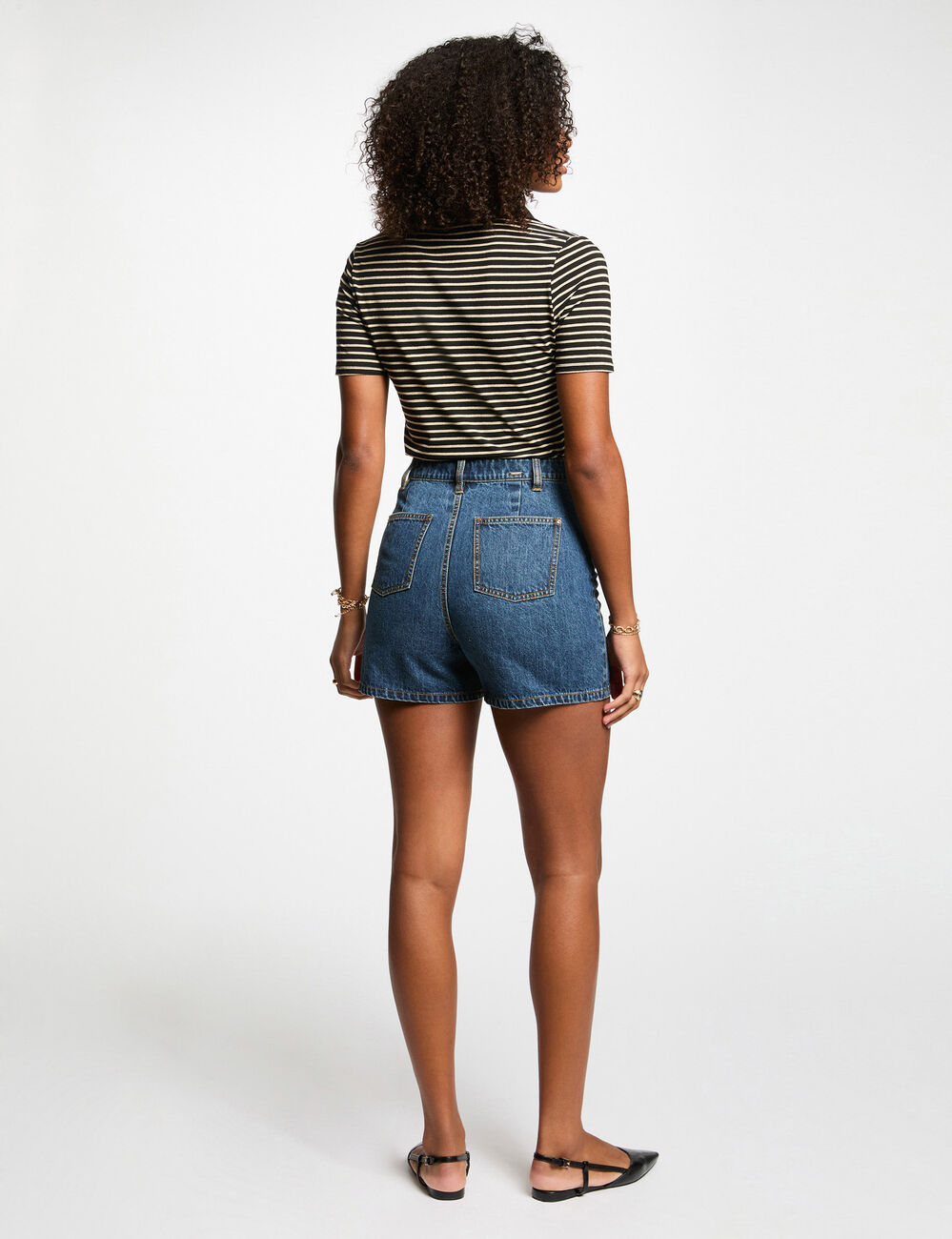 Gestreept t-shirt met korte mouwen zwart vrouw