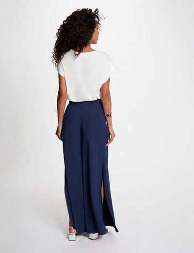 Pantalon large fluide bleu marine femme