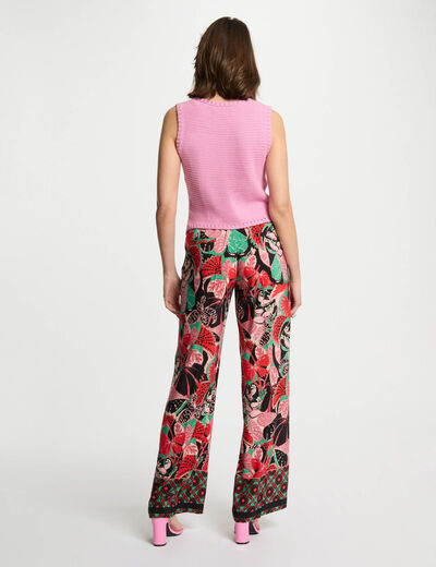 Pantalon large imprimé multicolore femme