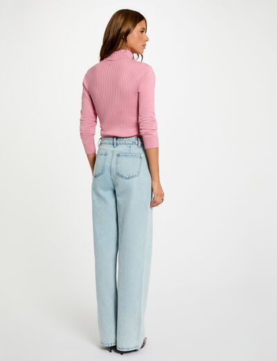 Pull ajusté col roulé vieux rose femme
