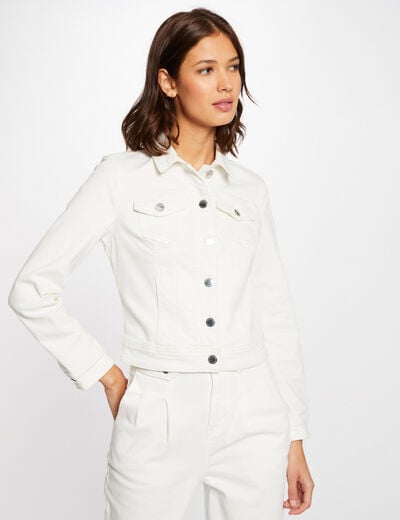 Recht jeansjack met knopen ivoor vrouw