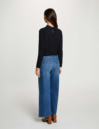Hoge taille wijde jeans stone washed denim vrouw