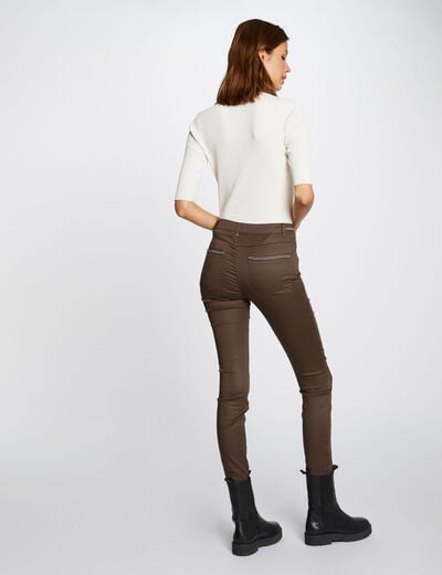 Pantalon slim enduit taupe femme