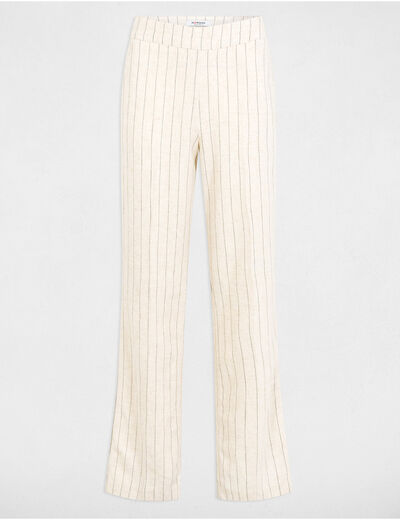 Gestreepte wijde broek beige vrouw