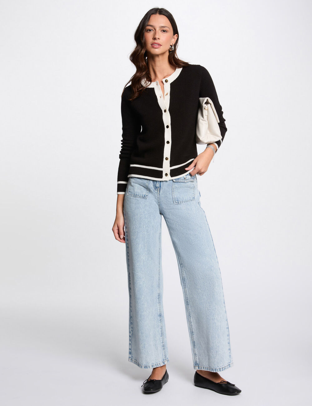Korte cardigan met ronde hals zwart vrouw