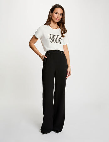Hoge taille brede broek zwart vrouw